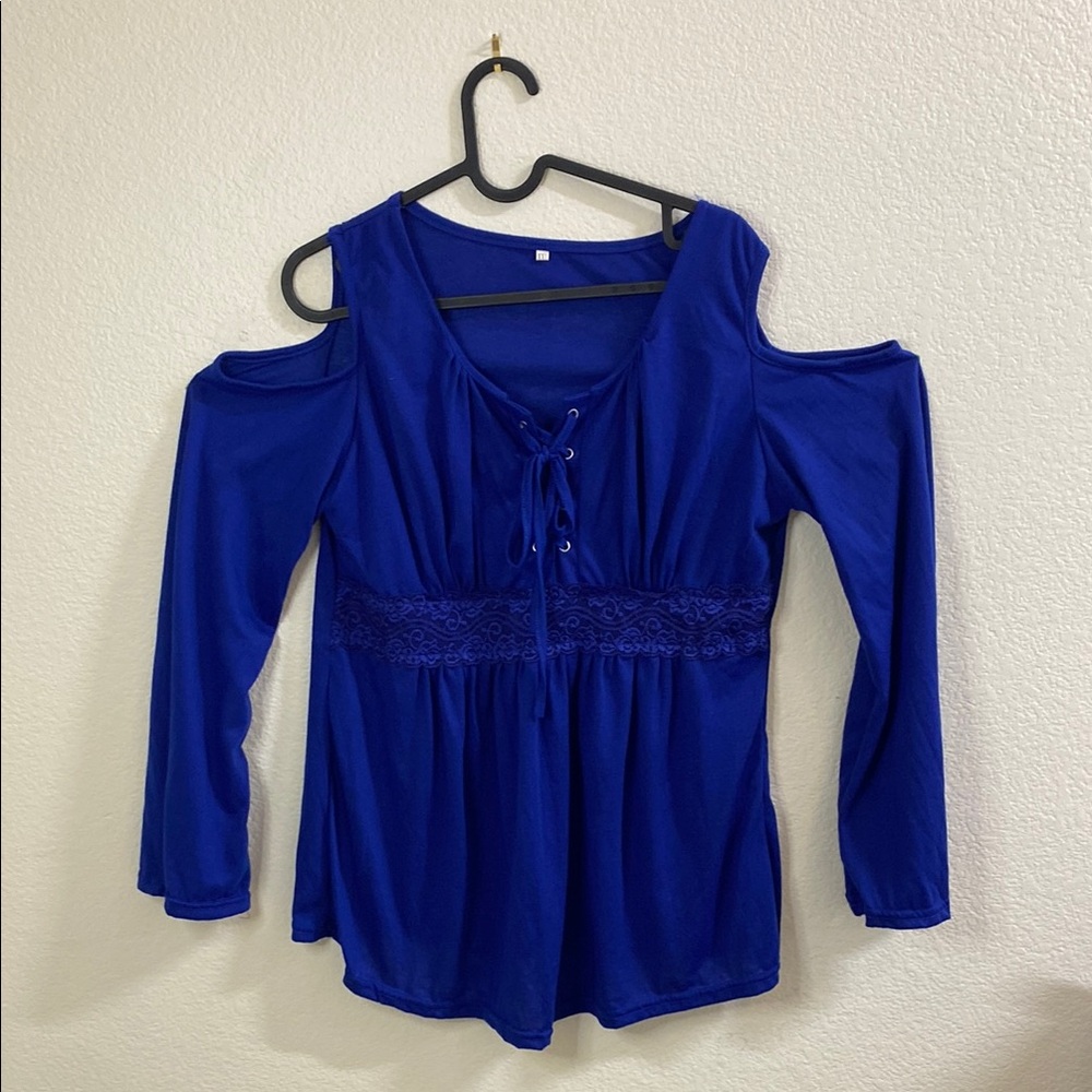 Women's Blue Cold‎ Shoulder Top